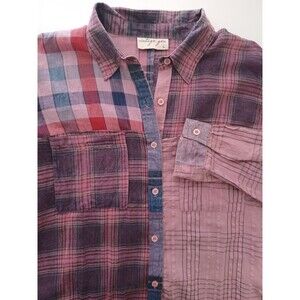 Vintage Goa Patchwork Plaid Shirt Large 90's Grunge Boho Western Pink Boho